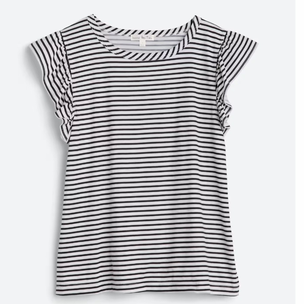 Black & White Flutter Sleeve Striped Top